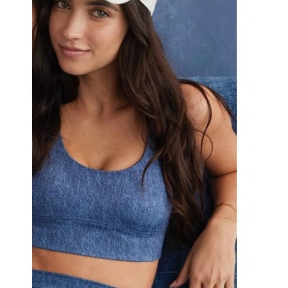 NWT Aerie Offline Match Made‎ Denim Goals Scoop Sports Bra Dark Blue Size XL